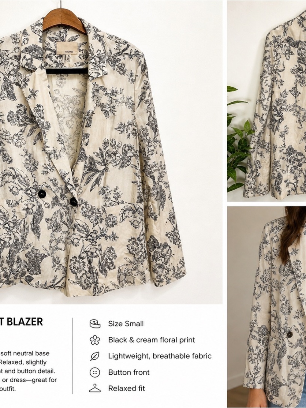 Cream Floral Double-Button Blazer